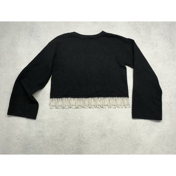 Fate Womens S Sweater Black Faux Pearl Fringe Crop Long Sleeve Pullover Holiday - Picture 8 of 8